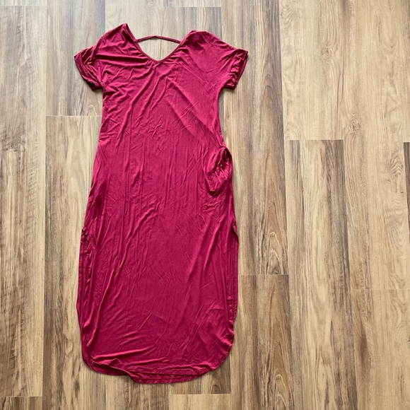V Neck Maxi Dress in Burgundy color. - Picture 2 of 5